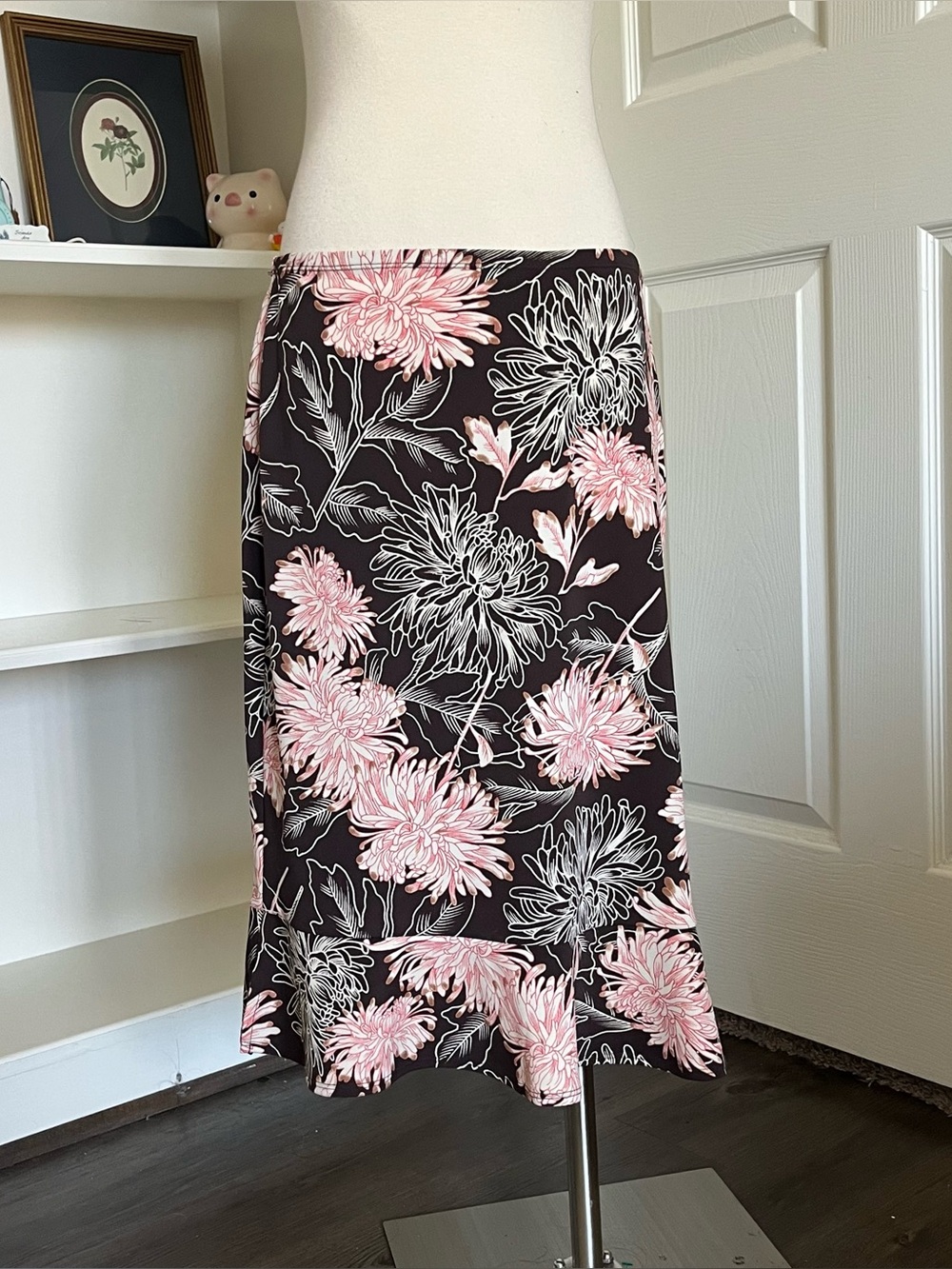 2000s Mixit Pink and brown floral midi skirt